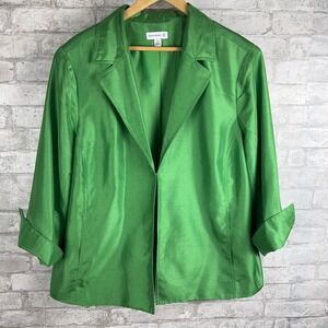 Susan Graver 2X Green Lightweight Blazer Jacket 3/4 Sleeve Career